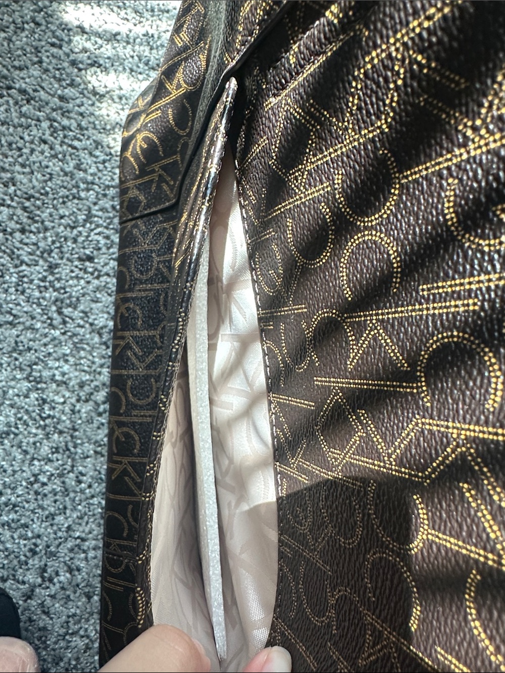 Calvin Klein Dark Brown Monogram Tote with Tan Straps NWOT - Picture 11 of 11